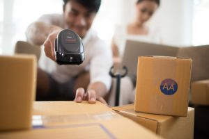 Happy couple at Home office with Online business